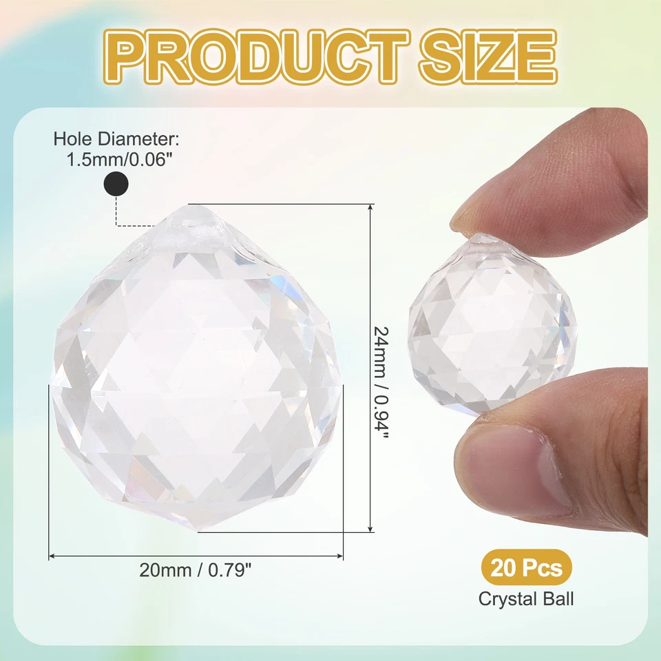 20Pcs Crystal Ball Prism 20mm/0.8" Decorative Ball Suncatcher Beads Clear - Imagen 2 de 4