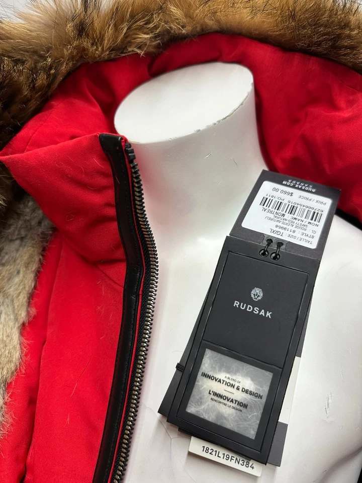 Auténtica parka de plumón para mujer Rudsak Montreal de piel, color rojo, talla XL, nueva Foto 3 de 4