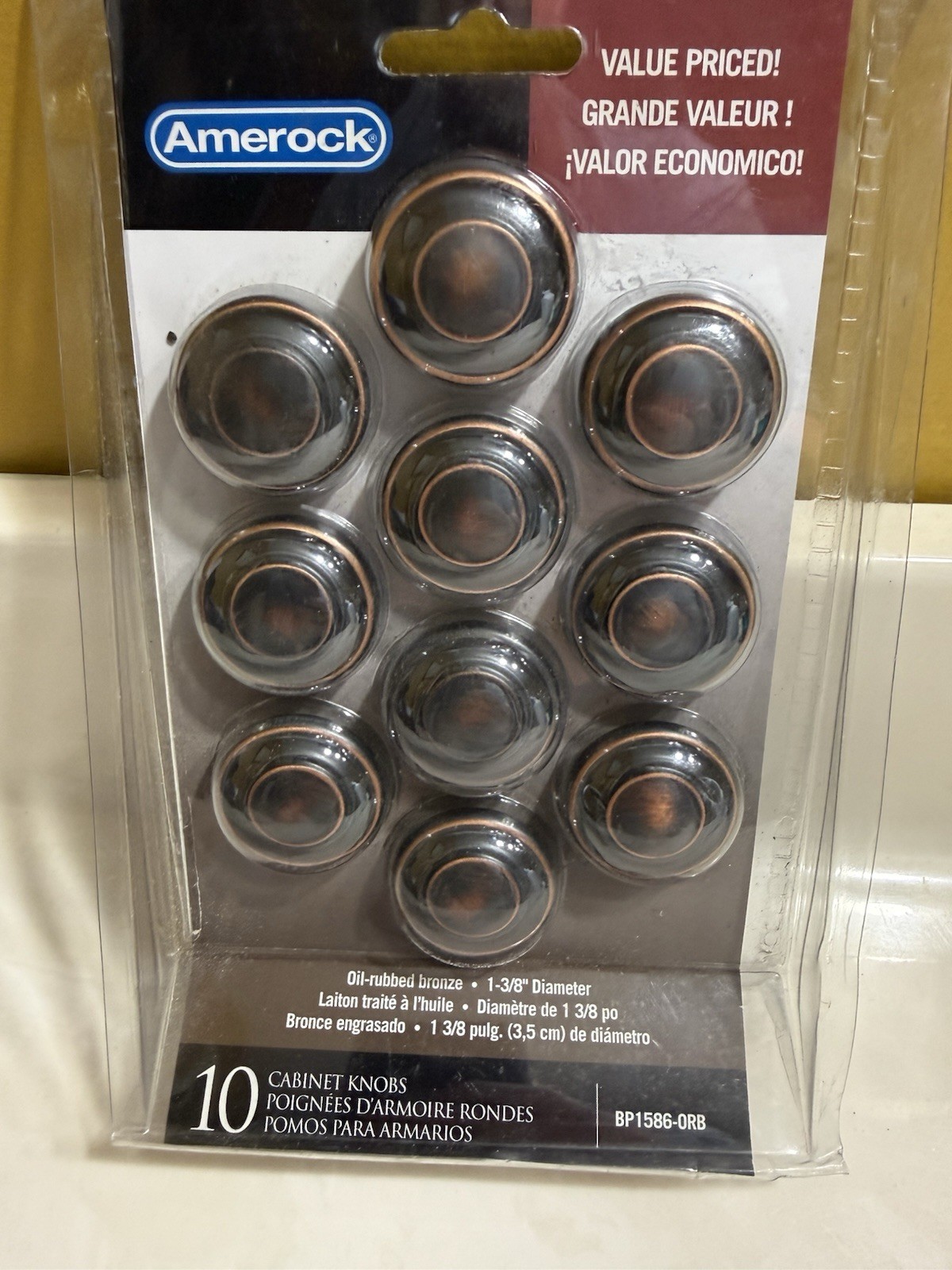 Amerock Cabinet Door Knobs Oil Rubbed Bronze 1 3/8" pack of 10 New