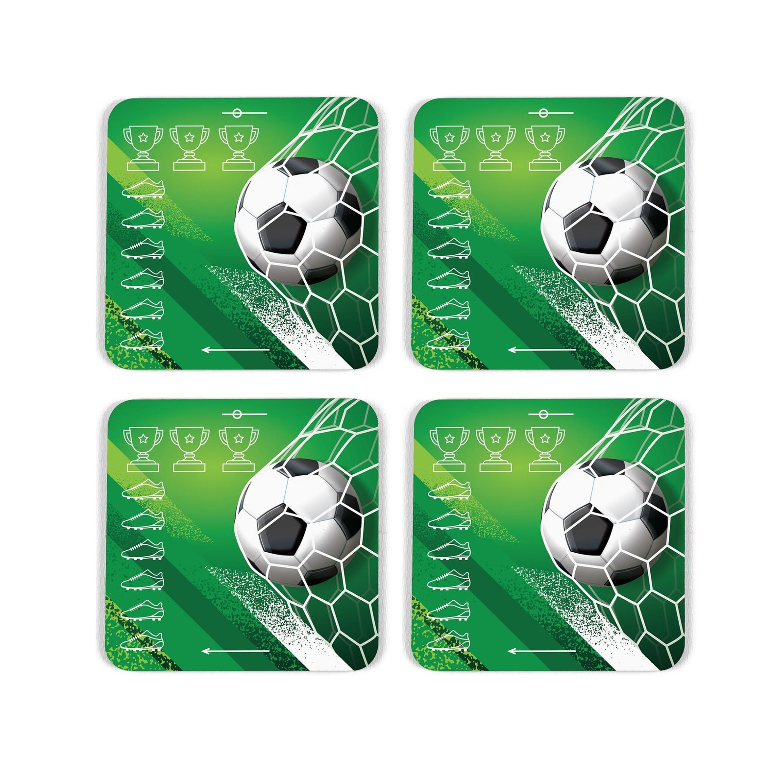 Football Cork Coaster Set - Green Novelty Football Gift - Set of 4