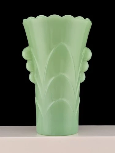 Jadeite Anchor Hocking Vase Fire King Green Scalloped Glass Art Deco 5.25” Vtg