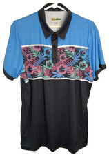 Tipsy Elves Paradise Performance Polo Shirt Men's Large Floral Short Sleeve Golf