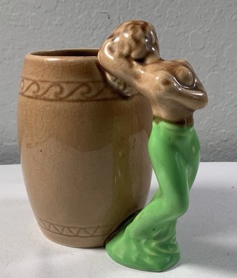 Vintage Striptease Green Dress Nude Barware Barrel Mug 1950 s Japan