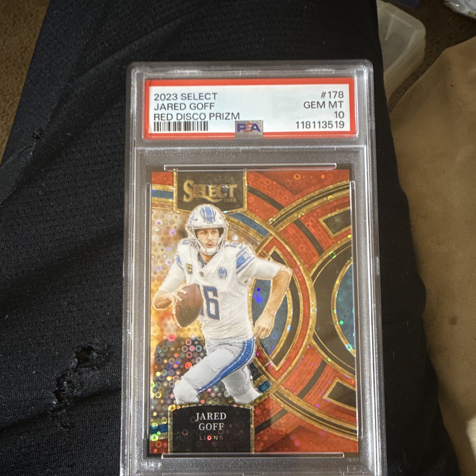 2023 Panini Select Jared Goff #178 Red Disco Prizm 21/49 PSA 10 Lions