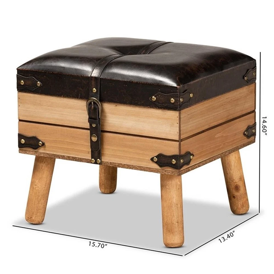 Baxton Studio Amena Dark Brown and Oak Finished Wood Small Storage Ottoman - Image 3 of 4