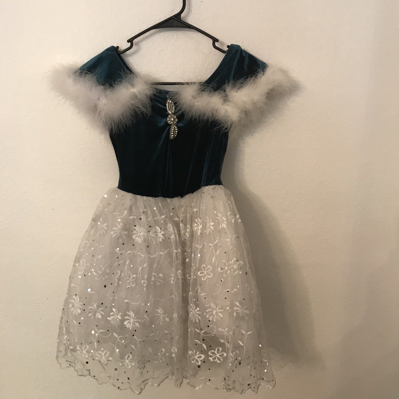Revolution Dancewear Ballet Costume Tutu Child-Large Teal Velvet & White Lace