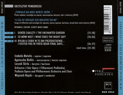 WOJCIECH RAJSKI PENDERECKI: A SEA OF DREAMS DID BREATHE ON ME NEW CD