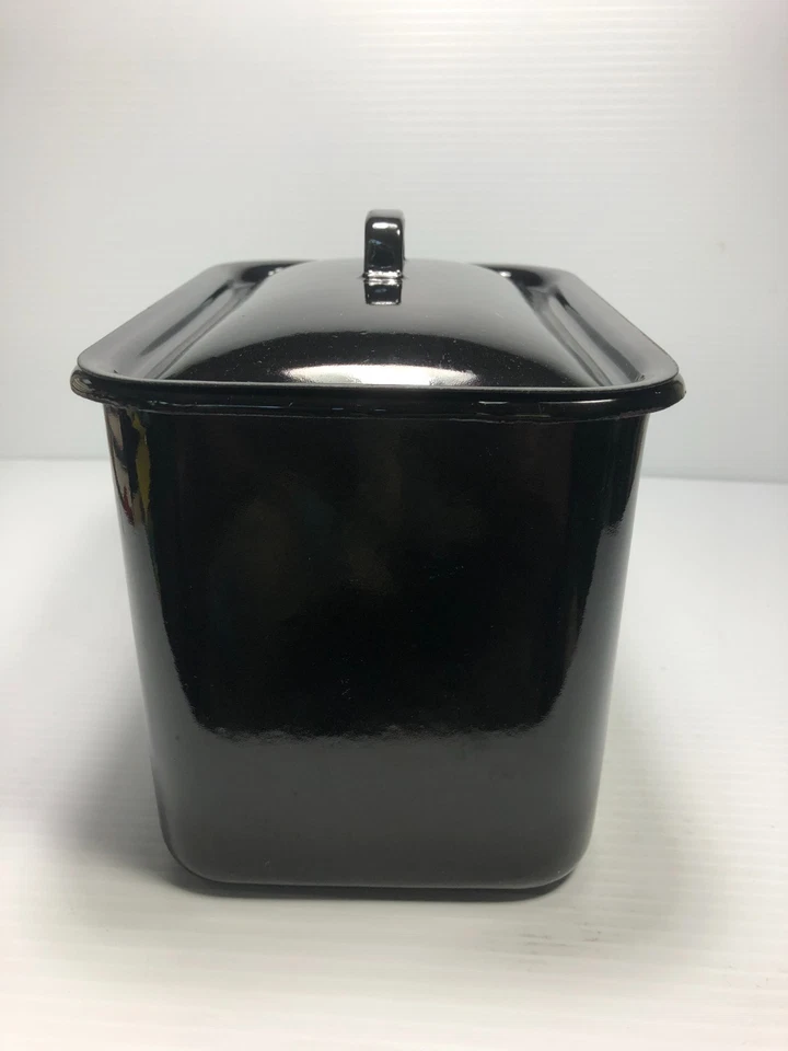 Vtg Black Enamelware Refrigerator Storage Box w/ Original Handled Lid - Image 4 of 4