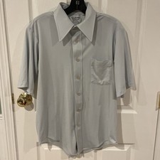 Vintage Men s Van Heusen Vanknit Splendor Polyester Shirt 16.5 16 1/2 Light Blue