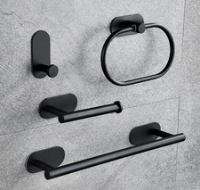 4 Piece Bath Accessories Bathroom Hardware Set Towel Bar Set - Matte Black