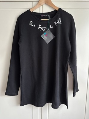 EVEN&ODD Sweater M schwarz NEU think be happy Aufschrift Spruch Sweatshirt lang
