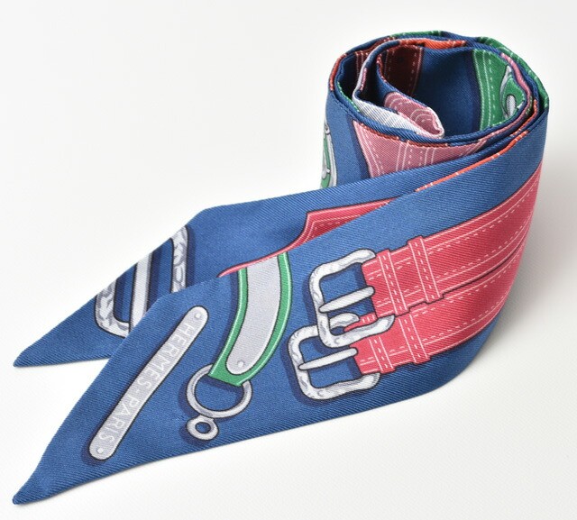 Hermes Twilly Scarf Silk Twill Belt Motif Blue r29_0710  