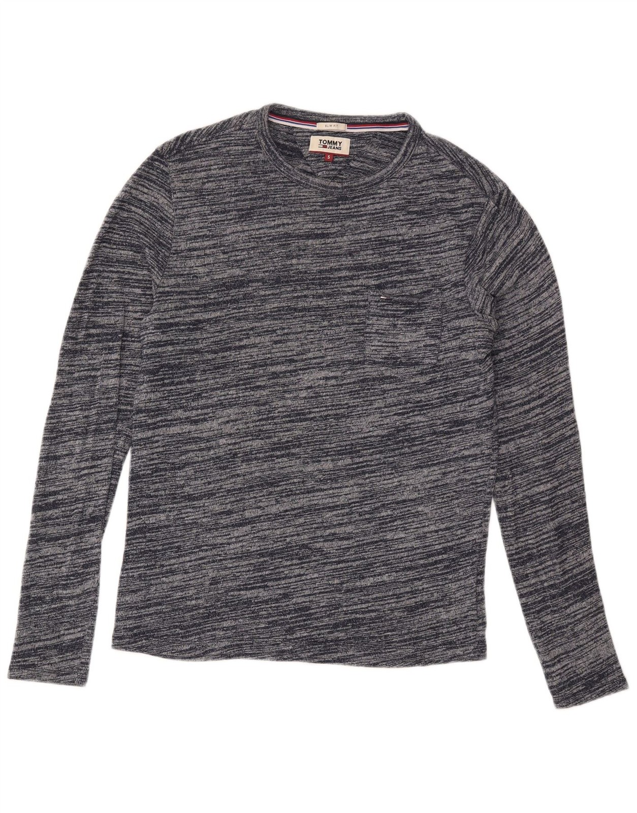 Tommy Hilfiger Mens Crew Neck Jumper Sweater Small Navy Blue Pinstripe CH05