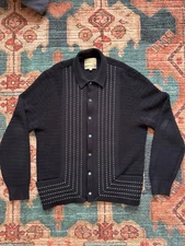 Aime Leon Dore Pinstripe Polo Cardigan Black XL