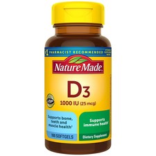 Nature Made Vitamin D3 1000 IU Dietary Supplement Softgels 100 Count May 2028