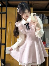 Sweet Princess Women Ruffle Tops Shirt Sleeveless Dress Party Dress Set Cocktail
