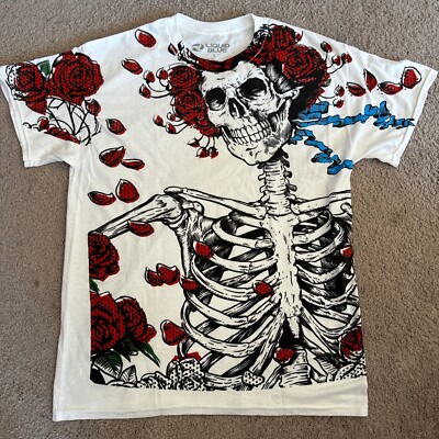 Liquid Blue Grateful Dead White T-shirt With A Skeleton Brand New Men s Sizes