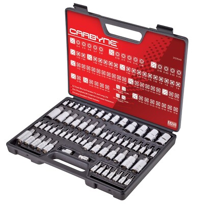 Carbyne 62 Pc Master Torx Bit Socket Set & Torx External Socket Set, S2 Steel