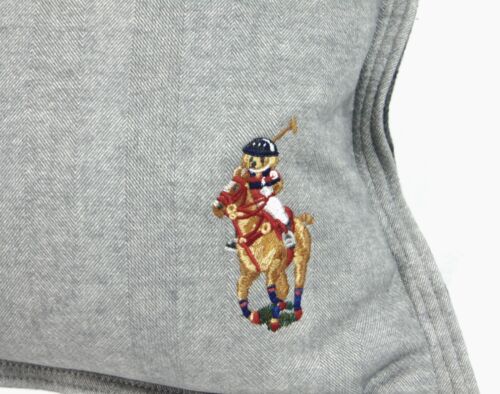 Ralph Lauren Polo Bear Big Pony Turner Stripe Throw Pillow Gray Cotton 20X20 NEW - Picture 3 of 4