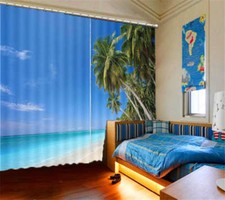 Charming Ocean Beach 3D Curtain Blockout Photo Printing Curtains Drape Fabric