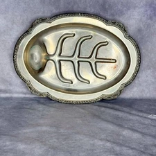 LARGE FOOTED MEAT TRAY TREE WELL SILVER PLATED 16" PLATTER VINTAGE Floral Patina
