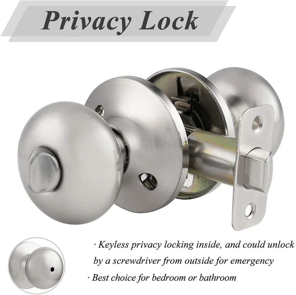 Juegos de cerraduras de entrada con perilla de puerta redonda maniquí de privacidad de níquel cepillado Probrico Foto 3 de 4