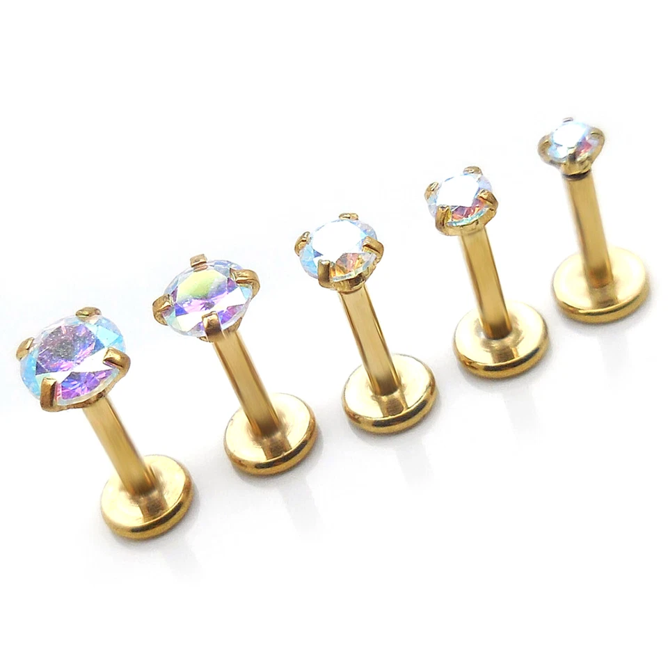 Brincos de pino de costas planas tom dourado cartilagem AB pino de pressão nariz labret anéis 18G - Imagem 3 de 4