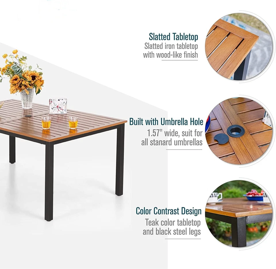 Juego de mesa y sillas de patio de comedor exterior de 7 piezas mesa de 65" con orificio para sombrilla Foto 4 de 4