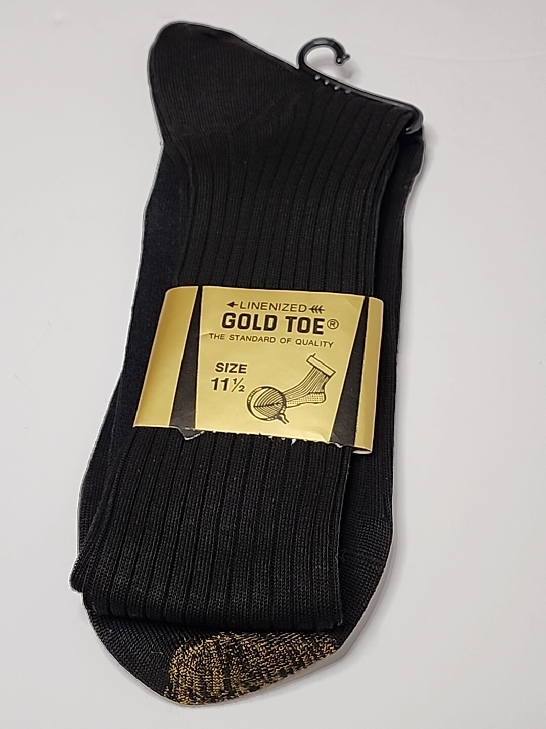 Vtg NOS Men's Black Linenized Gold Toe Dress Socks Sz 11.5 Nylon/Cotton