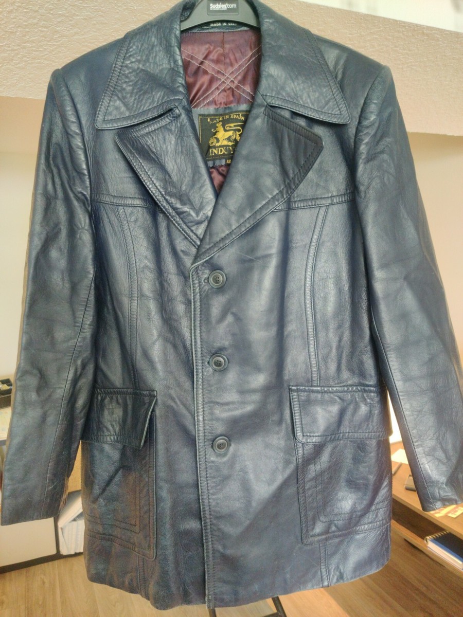 INDUYCO Leather Blue VTG 70s jacquet 3 Button Jacket Sz 42 INDUYCO Leather Blue VTG 70s jacquet 3 Button Jacket Sz 42