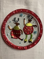 Piatto in vetro, con decorazioni natalizie Renne. rotondo cm 37