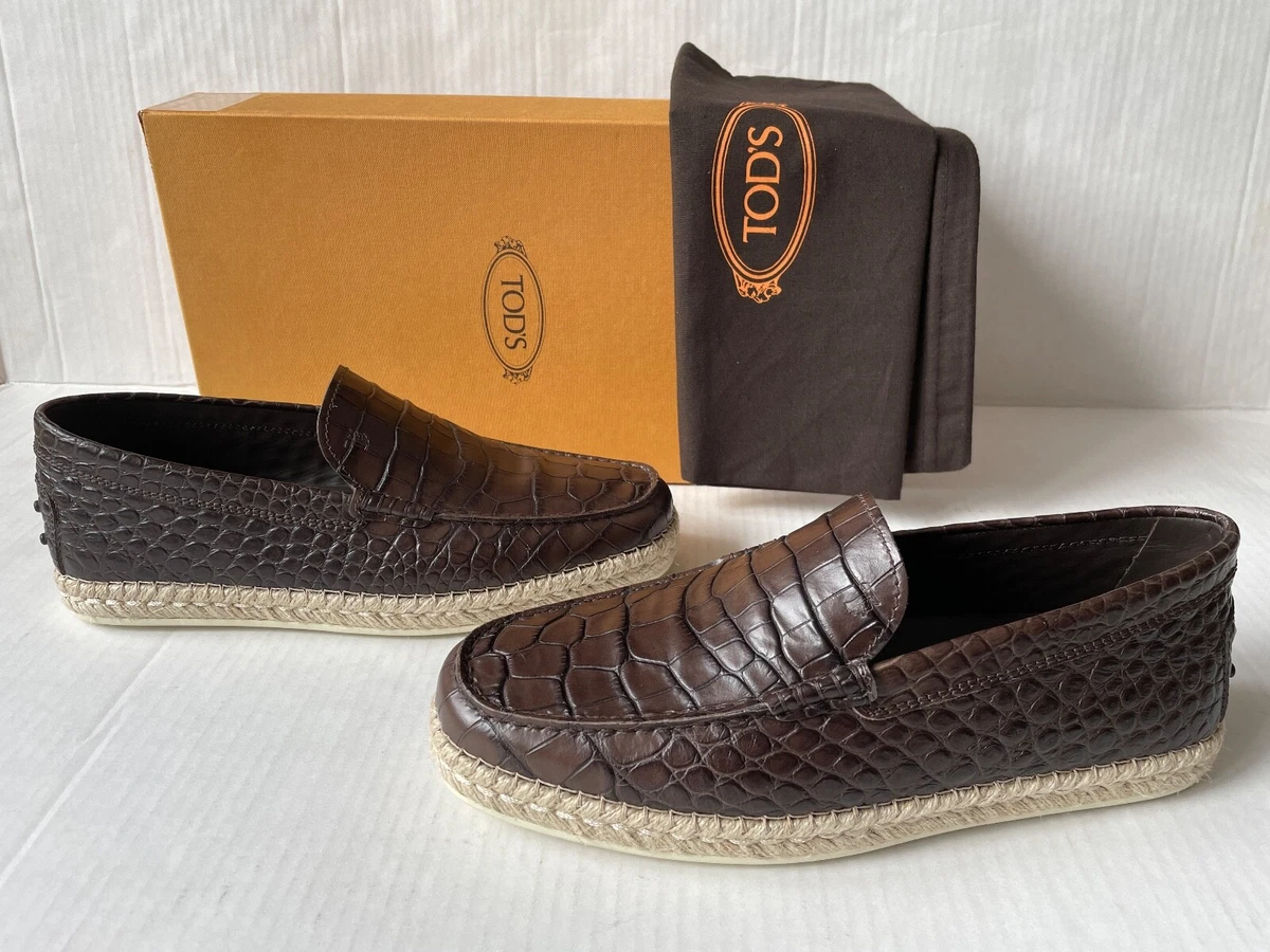 Tod's Men's Croc-Embossed Leather Espadrilles in Brown. Size US 8 - UK 7.