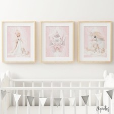Baby, Girl Nursery Wall Art Prints Princess, Unicorn, Castle, Floral, set of 3