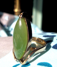 Vintage ring size 6.25 mcm BIG jade RETRO gilt gold tone ss marquise jewelry