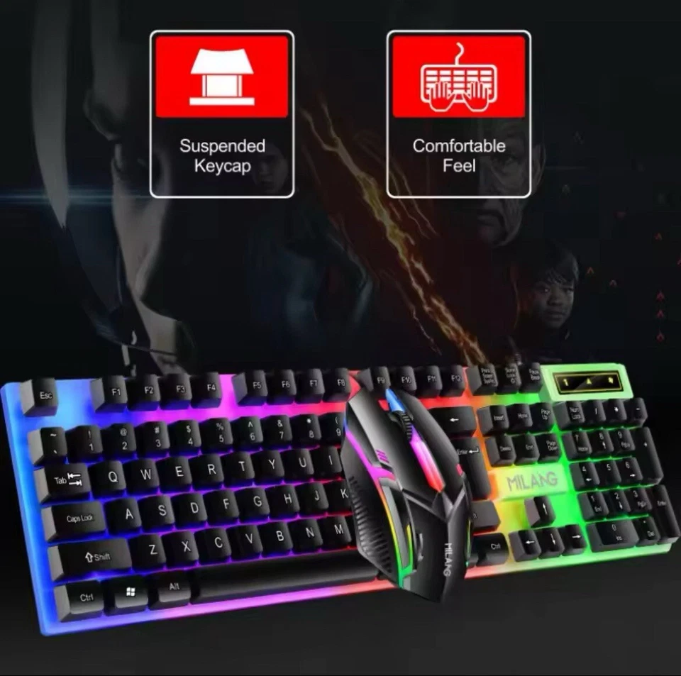 Rainbow Backlit Wired Keyboard and Mouse,Floating Keycap Strong, Wear-resistant - Image 2 of 4