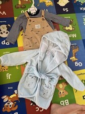 New Baby Overall Set And Bath Robe Unisex Bundle 6-9 Months