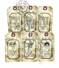 Hang Tags PRIMITIVE GRUNGY CHRISTMAS STITCHED STYLE MIXED TAGS #T 111 Gift Tags