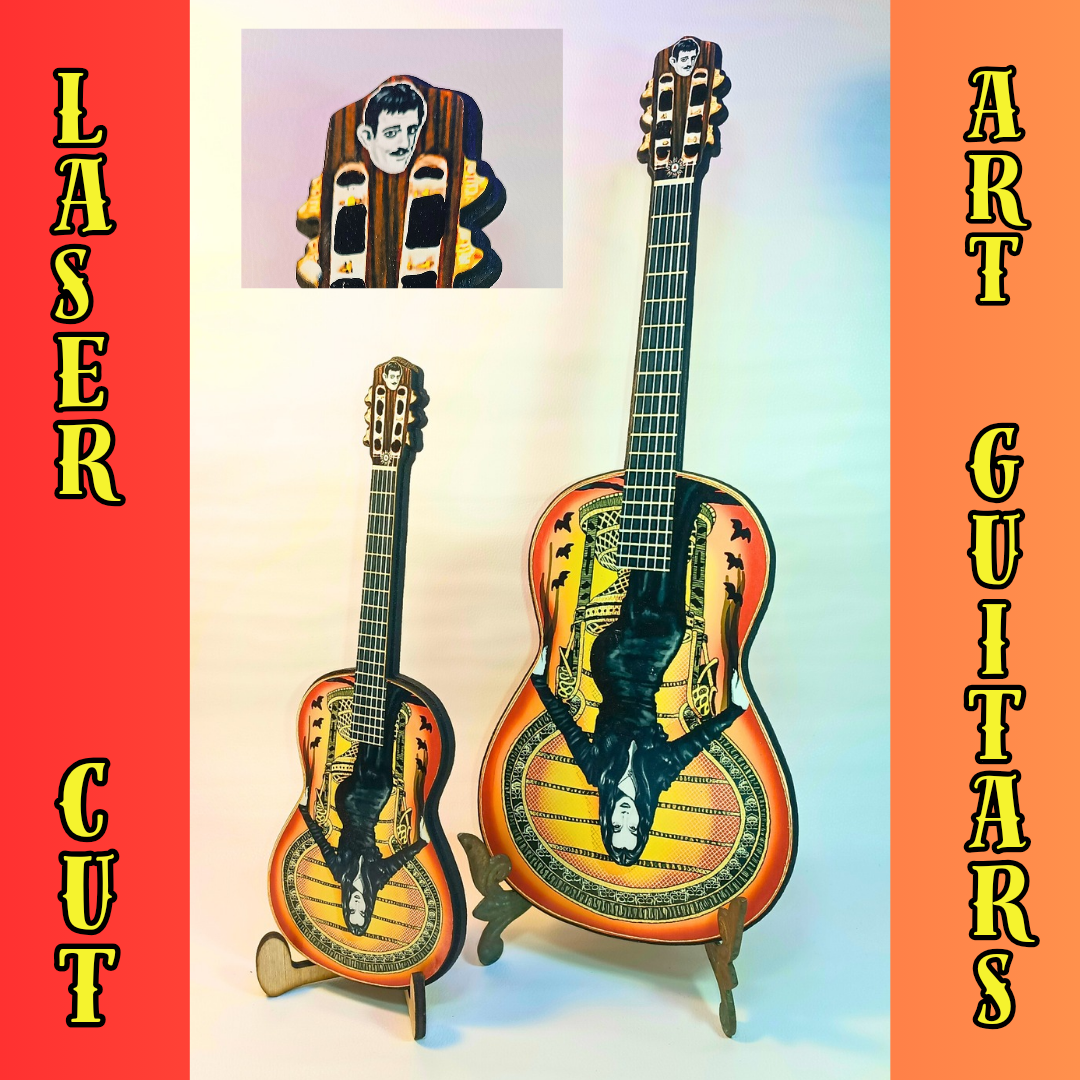 Morticia Addams laser cut guitar prints art pinup unique decor pop gift
