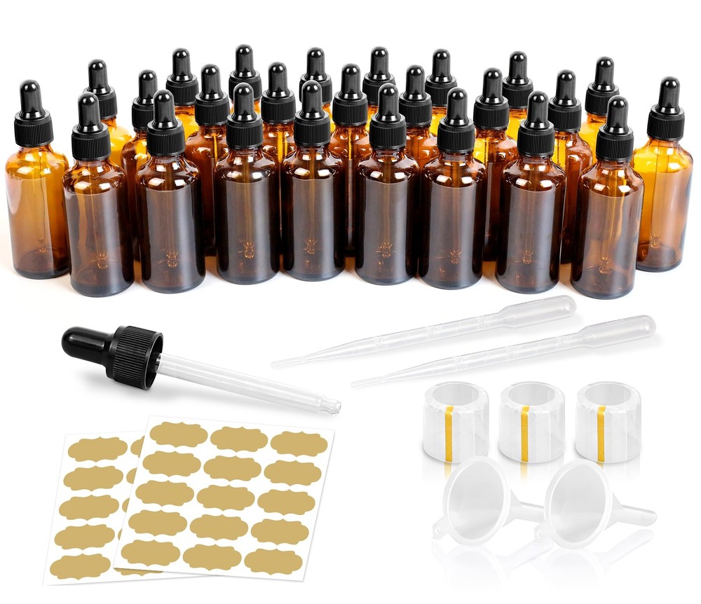 GMISUN Tincture Bottles With Dropper, 25 Pack 2 Oz Amber Glass Dropper Bottle...