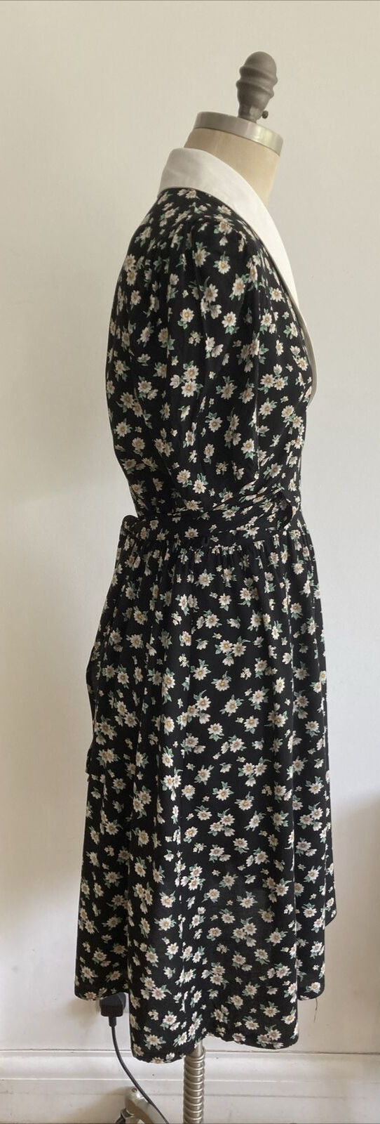 Vintage 1980s Black/White Floral St Michael Dress, 12 UK 7