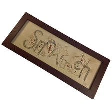 Kindred Spirits Framed Faux Cross Stitch Word Picture SNOWMEN W Snowman Figures