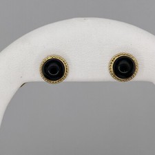 14k Yellow Gold Ladies 10mm Roped Border Black Onyx Stud Earrings