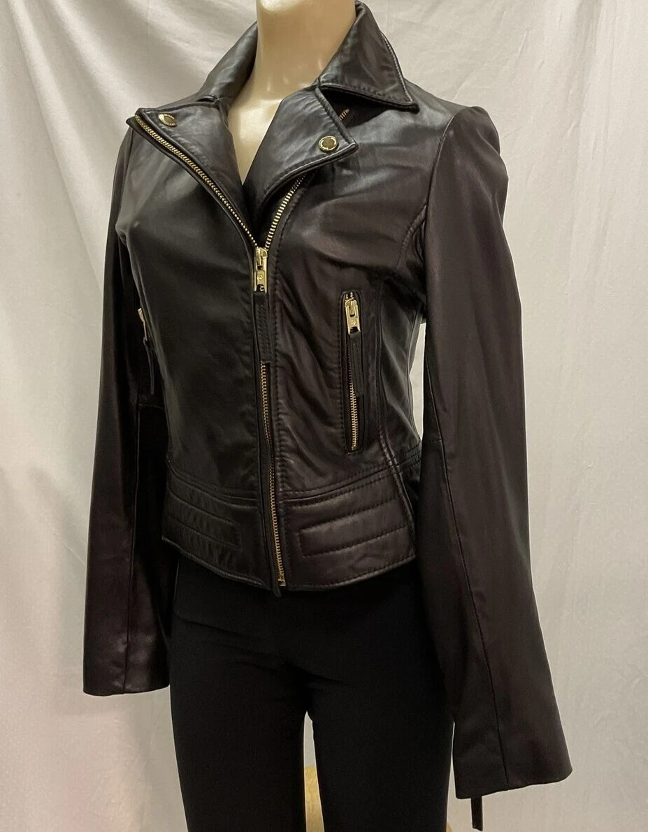 Michael Kors Leather Biker Women s Jacket XS Black eBay