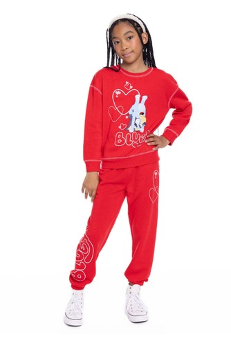 Bluey Girls Valentine's Day Graphic Crewneck Pullover & Fleece Jogger Sweatpant - Picture 5 of 14