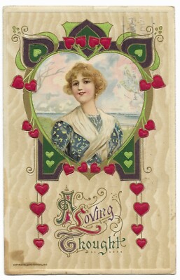 Vintage Postcard ''A Loving Thought'' Valentines, Posted 1914