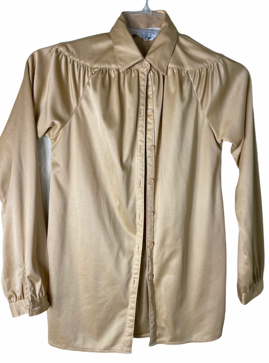 womens vintage gold blouse 1970s Long Sleeve Disco Gl… Gem