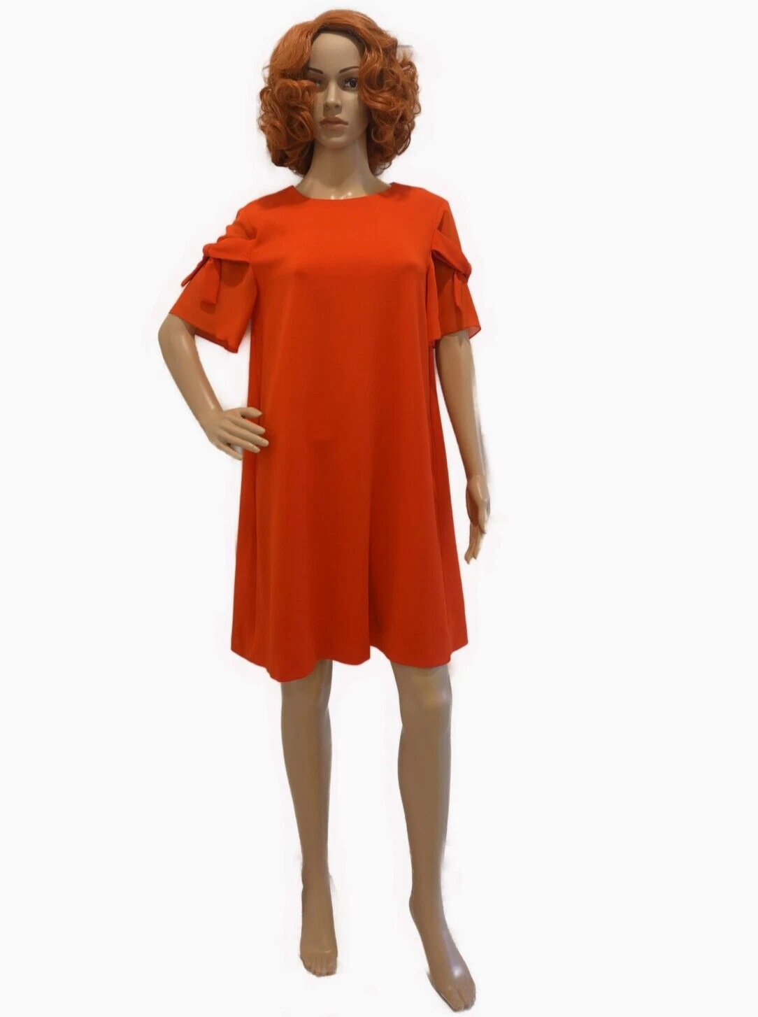 Abito corto nuovo senza etichette Boutique Moschino rosso manica corta stile trapezio taglia US 6 IT 42