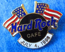 PROTOTYPE ONLINE 1998 4th JULY TWIN AMERICAN FLAGS BLUE LOGO Hard Rock Cafe PIN
