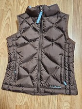 LL Bean Brown Blue Goose Down Puffer Vest Girls Size Medium 5 - 6