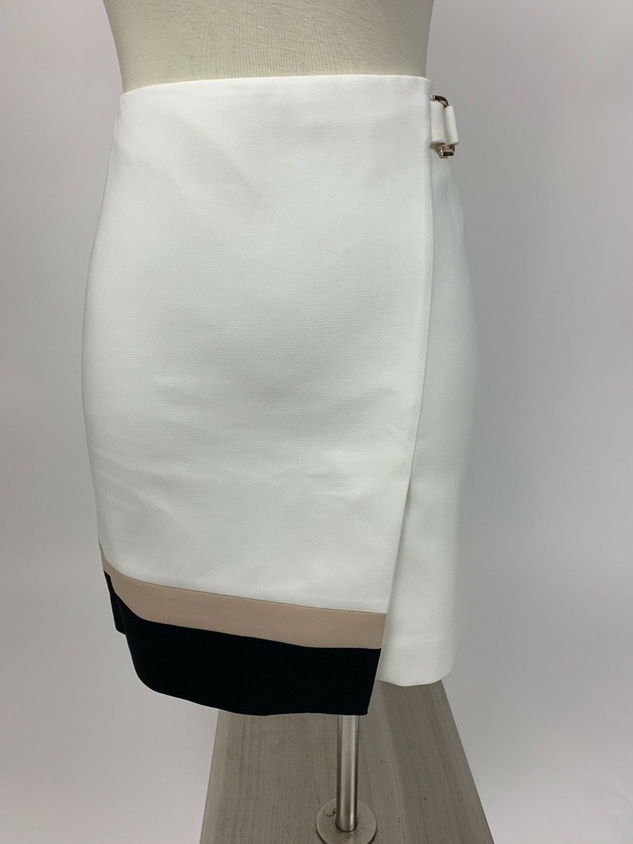 White House Black Market Ivory Tan Black Color Block Wrap Pencil